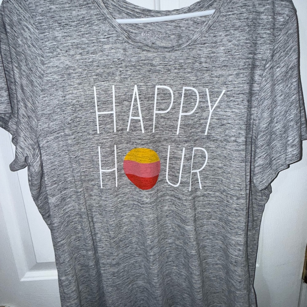 Old Navy Gray 'Happy Hour' Short Sleeve Tee with Multicolor Graphic